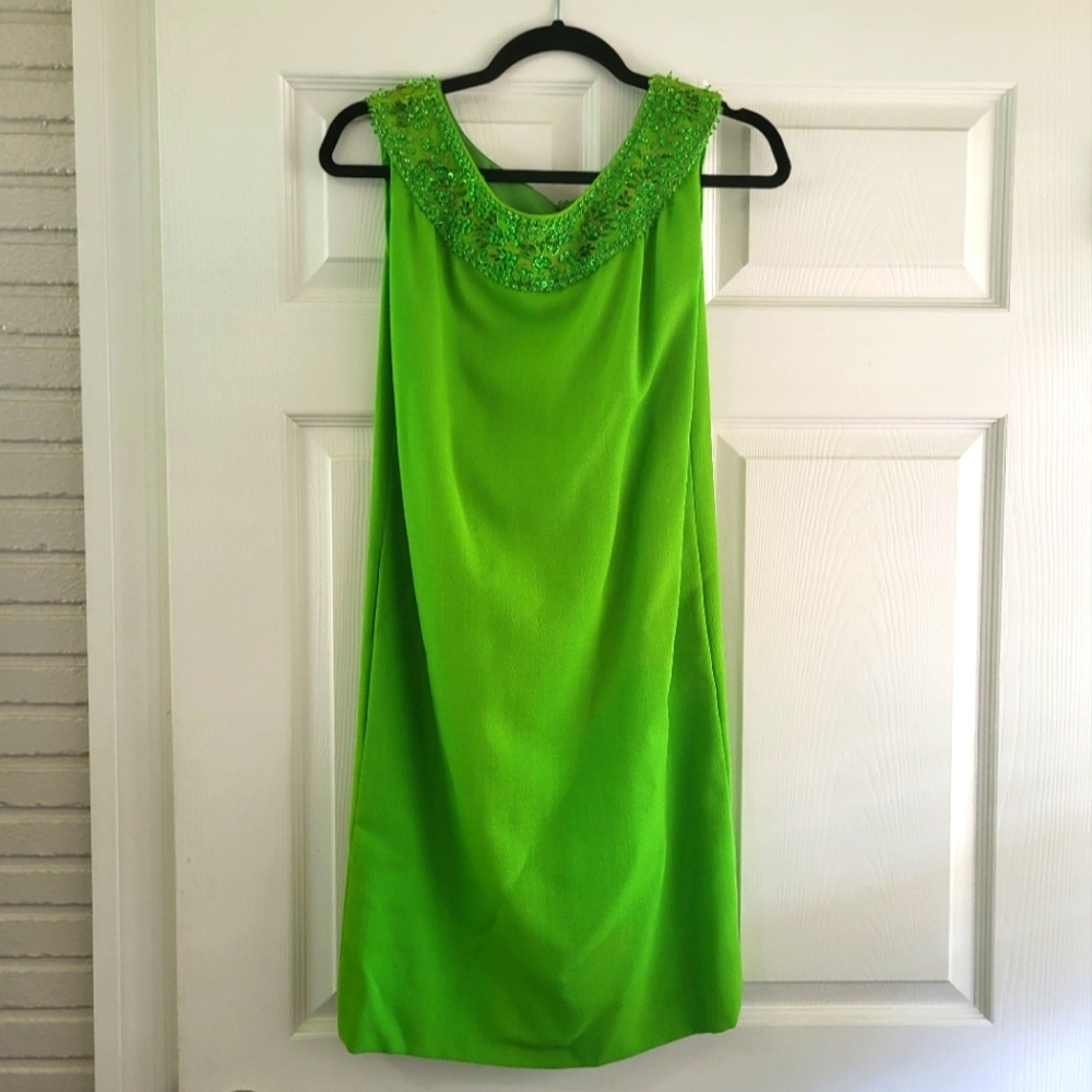 Vintage 1960's Beaded Lime Mod Shift Dress